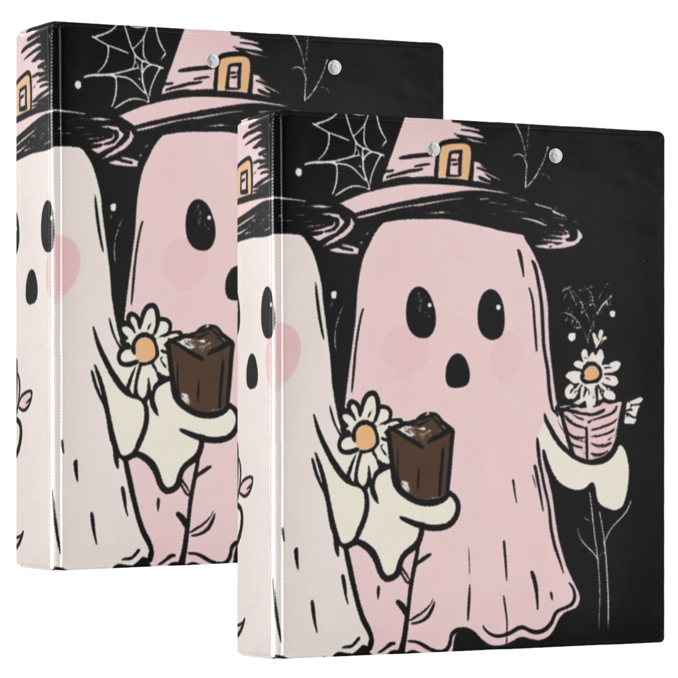 Halloween Ghosts Pink 3 Ring Binders 1.5 inch Hardcover File Folders with Interior Pockets A4 Size Organizer for School Office Hospital
