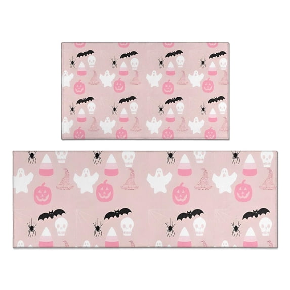 Halloween Ghosts Pumpkins and Bats Kitchen Rugs Sets Of 2,Anti Fatigue Kitchen Mat Rugs Non Slip Washable,Decorative Kitchen Floor Mats for Kitchen,Sink,Laundry,17"x30"+17"x47"