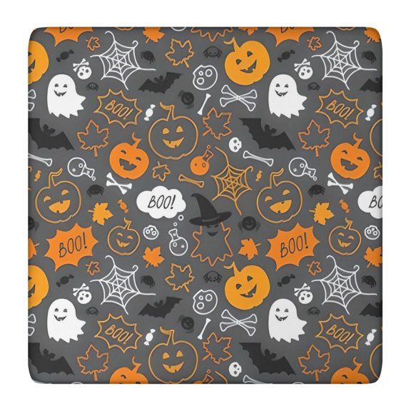 Halloween Ghost Pumpkin Pattern Square Fitted Tablecloth with Elastic Edge,Square Table Cover,Washable Elastic Table Cover for Home Kitchen Party Decor 36"x36"