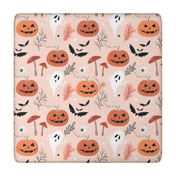 Halloween Ghosts and Pumpkins Pattern Square Fitted Tablecloth with Elastic Edge,Square Table Cover,Washable Elastic Table Cover for Home Kitchen Party Decor 34"x34"