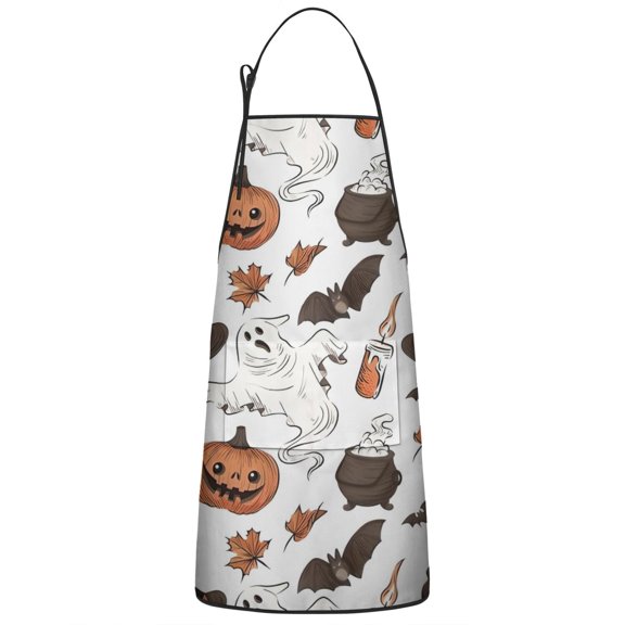 Halloween Ghosts Pumpkins and Witch Hats Apron-Garden Aprons for Women with Pockets-Cotton Linen Waterproof Kitchen Cooking Gardening Aprons Adjustable for Kitchen,Cooking,BBQ and Salon 33"x27"