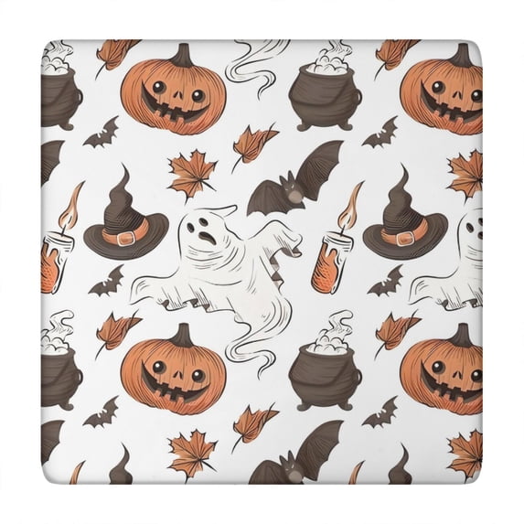 Halloween Ghosts Pumpkins and Witch Hats Square Fitted Tablecloth with Elastic Edge,Square Table Cover,Washable Elastic Table Cover for Home Kitchen Party Decor 34"x34"