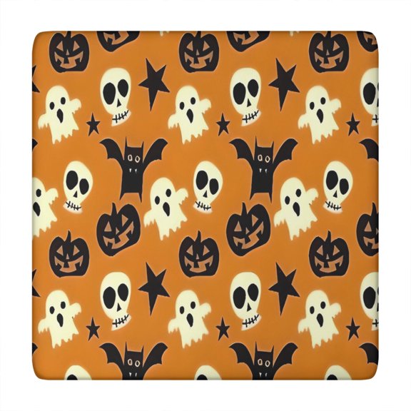 Halloween Ghosts Skulls Bats and Pumpkins Square Fitted Tablecloth with Elastic Edge,Square Table Cover,Washable Elastic Table Cover for Home Kitchen Party Decor 34"x34"