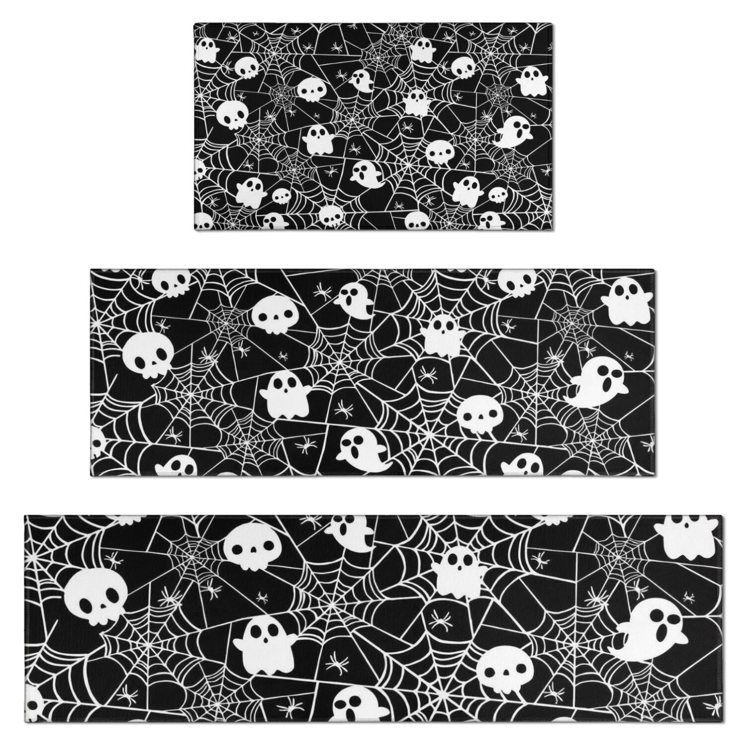 Halloween Ghosts and Skulls in Spider Webs Kitchen Rugs Sets Of 3 ...
