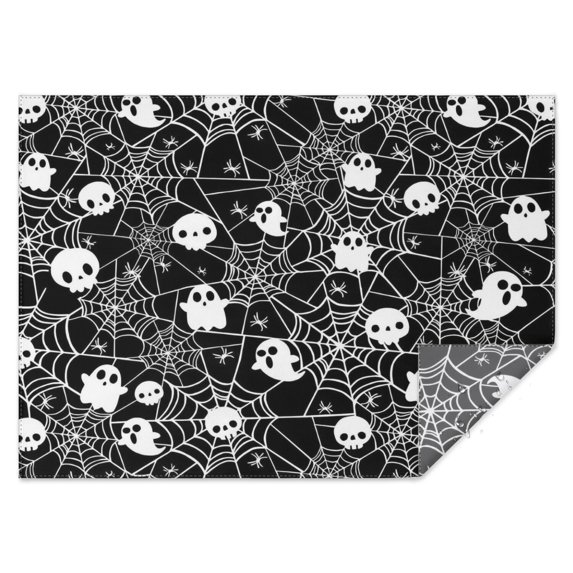 Halloween Ghosts and Skulls in Spider Webs Rectangle Tablecloth 60"x84",Waterproof Polyester Rectangle Table Cloth, Wipeable Spillproof Polyester Tablecloth for Dining, Camping, Indoor and Outdoor