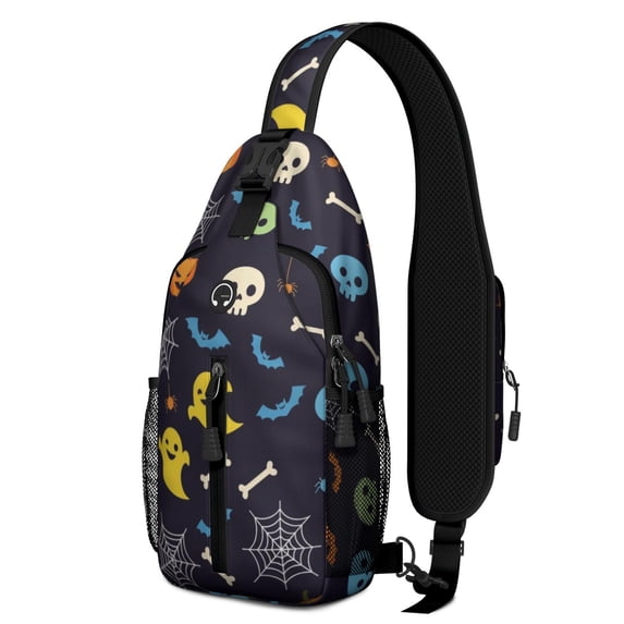 Halloween Ghosts Skulls and Pumpkins Sling Backpack, Cycling Sling Bag ...
