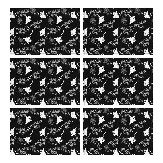Halloween Ghosts Summer Placemats Table Placemats Set Of 6-Linen Kitchen Washable Placemats Table Mats 11.8"x17.7" Non-Slip Heat Resistant