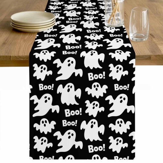 Halloween Ghosts Table Runner 70 Inches Long Farmhouse Dress Scarves, Fall Horror Spooky Textured Black Dining Tablerunner for Coffee Table/Kitchen Island/Party Décor, 13" x 70"