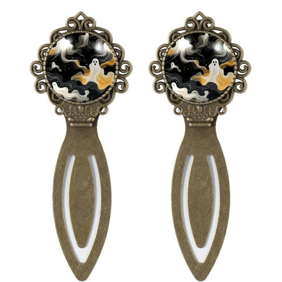 Halloween Ghosts Vintage Copper-Colored Lace Bookmarks: Set of 2 Stainless Steel Book Marks, Gift for Book Lovers and Readers