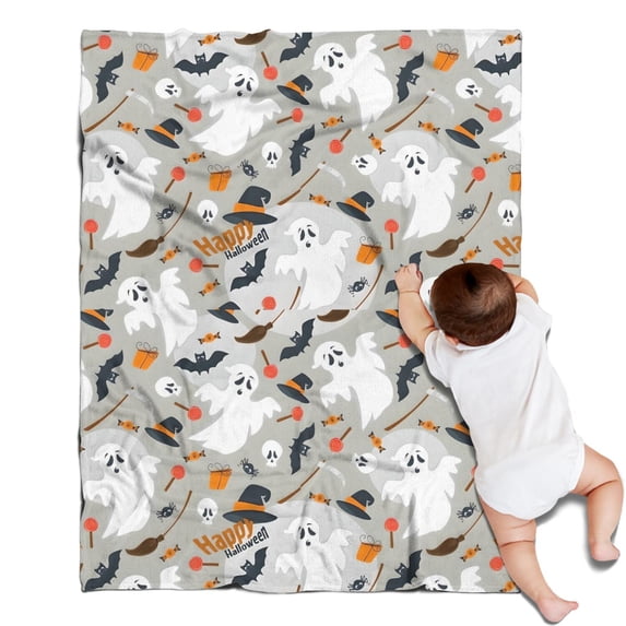 Halloween Ghosts and Witchy Elements Blanket,Comfortable Soft Flannel Throw Blanket,All Season,Warm Lightweight Blankets for Sofa Bed Couch Living Room Chair,30"x40"