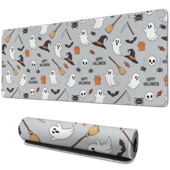 Halloween Ghosts and Witchy Elements Extended Large Mouse Pad, Keyboard Mouse Pad with Non Slip Base & Stitched Edges, Thick Padded Gifts for Office Work Gaming,31.5"x11.8"