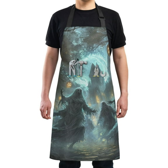 Halloween Ghosts and Pumpkin Lights Chef Kitchen Apron with Pockets for Women Waterproof Aprons for Cooking Baking