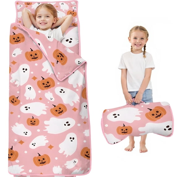 Halloween Ghosts and Pumpkins Toddler Nap Mats for Kids Preschool,59"x22" Sleeping Mat Bag or Kids,Toddler Sleeping Bag,Toddler Nap Mat or Daycare