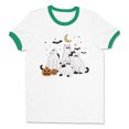 thumbnail image 1 of Halloween Ghots Cats Ringer Tee Shirt Unisex 2X-Large White/Kelly Green, 1 of 5