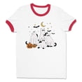 thumbnail image 1 of Halloween Ghots Cats Ringer Tee Shirt Unisex Medium White/Red, 1 of 5
