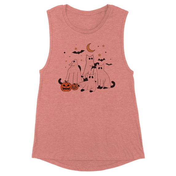 Halloween Ghots Cats Women's Muscle Tank Small Desert Pink