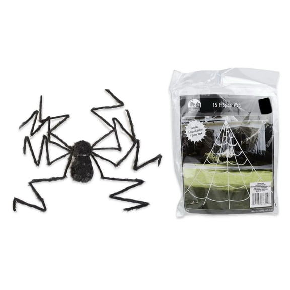 Halloween Giant, 8-ft. Spider is Perfect for Spooking Your Guests, 15ft Spider Web Makes a Perfect Pair