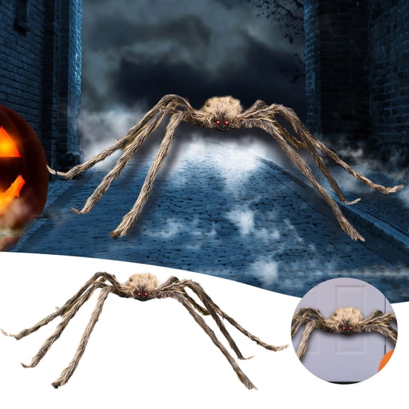 Halloween Giant Brown Fuzzy Spider ,Large Plush Fake Spider With Bendable Legs, Scary Haunted House Prop For Yard, Wall, Tree & Party Decor