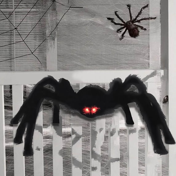 Halloween Giant Glowing Spider Decoration 47.2in Poseable Spider Halloween Prop with LED Light-Up Purple Eyes Legs Battery Operated Indoor Outdoor Yard Patio Scary Party Decor