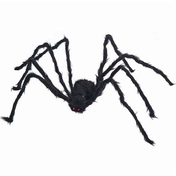 Halloween Giant Hairy Spider Decoration, Realistic Fuzzy Black Spider with Red Eyes, Flexible Metal Legs Plush Body for Haunted House Yard Lawn Indoor Outdoor Party Decor 59"