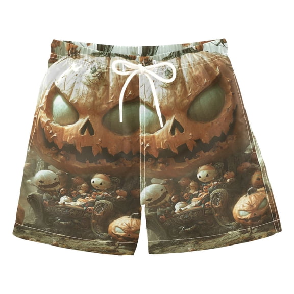 Halloween Giant Pumpkin King Boys Swim Trunks Quick Dry Boy Swim Shorts for 3-14 Years