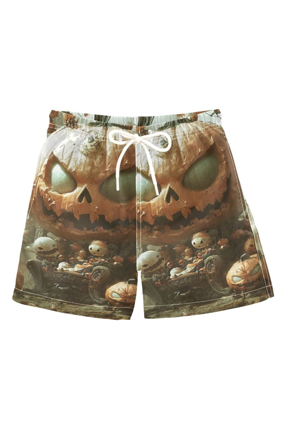 Halloween Giant Pumpkin King Boys Swim Trunks Quick Dry Boy Swim Shorts for 3-14 Years