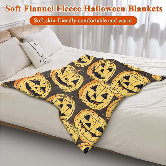 Halloween Giant Pumpkin Throw Blanket for Kids Teens, Soft Warm Plush Flannel Fleece, Spooky Cute Holiday Room Decor Gifts, Cozy Fall Couch Sofa Travel, 30x47in