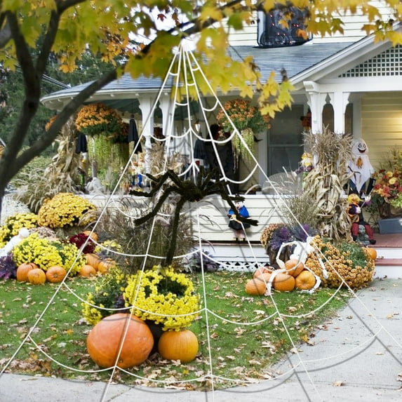 Halloween Giant Spider Webs Decorations, Large Outdoor Yard Decor Scary 20" Fake Spiders, 200" Triangular Spiderweb for Lawn Indoor Home Haunted House Décor