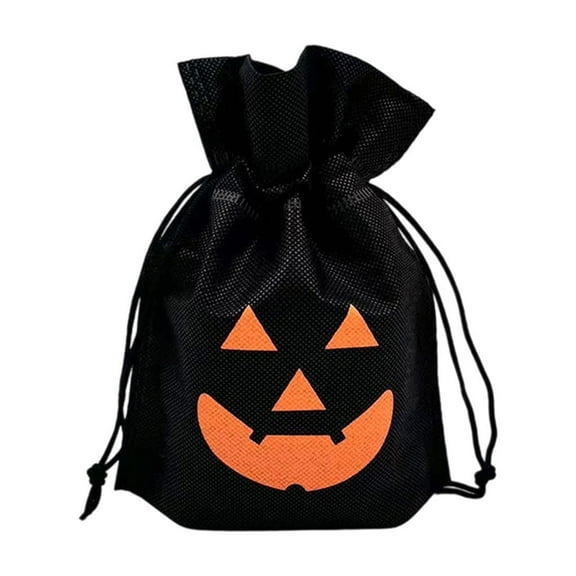 Halloween Gift Bag, Candy Gift Packaging, Drawstring Mesh Snack Treat Bags, Black Orange Small Durable Non-Woven Fabric Party Favor Storage Pouch