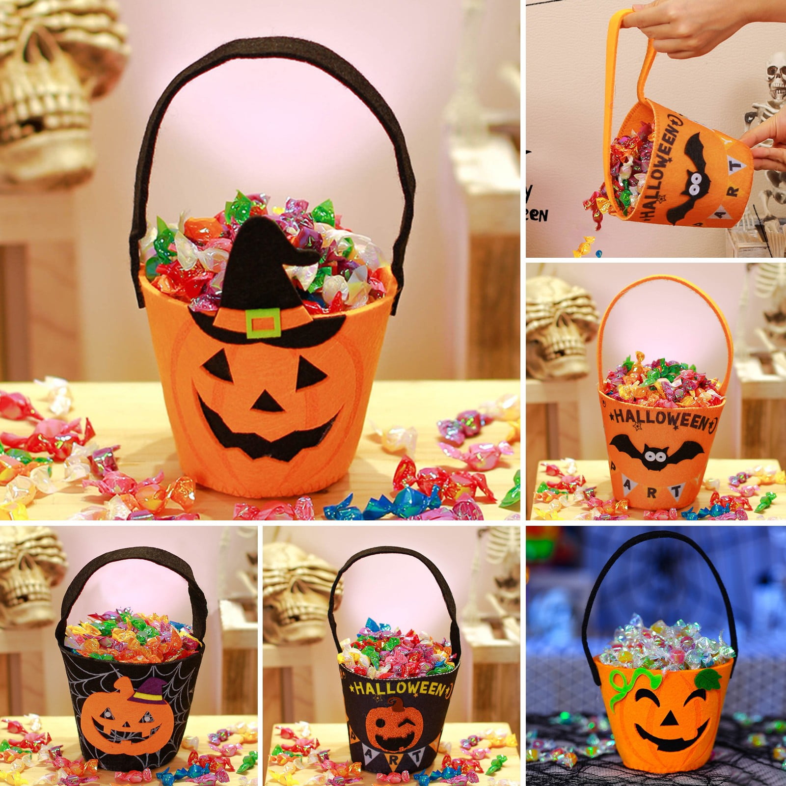 Halloween Gift Bag Spooky Halloween Candy Bag with Bat Pumpkin Print