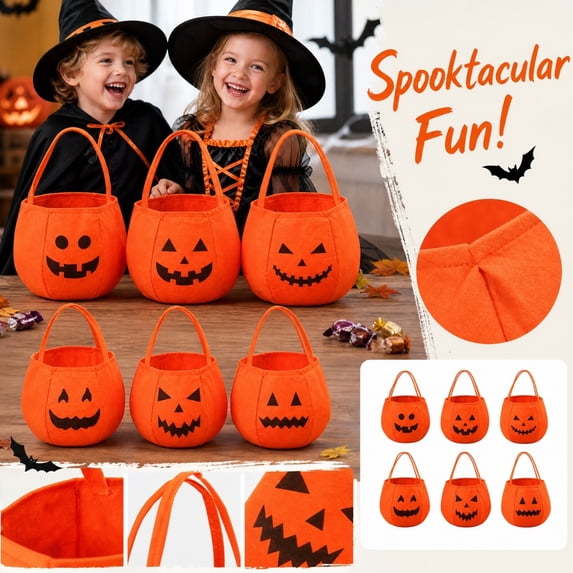 Halloween Gift Bag Trick Or Treat Bag 12 Inch Halloween Pumpkin Bucket Pumpkin Trick Or Treat Bucket Halloween Candy Bucket Reusable Tote Bag for Student Party Favors Orange Jack