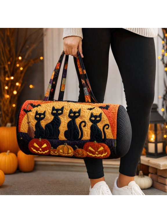 Halloween Gift Bag for Women with Black Halloween Tree and Halloween Pumpkin,16 Inch Spooky Yoga Bag for Autumn Travel,Gift for Her,1 Pack
