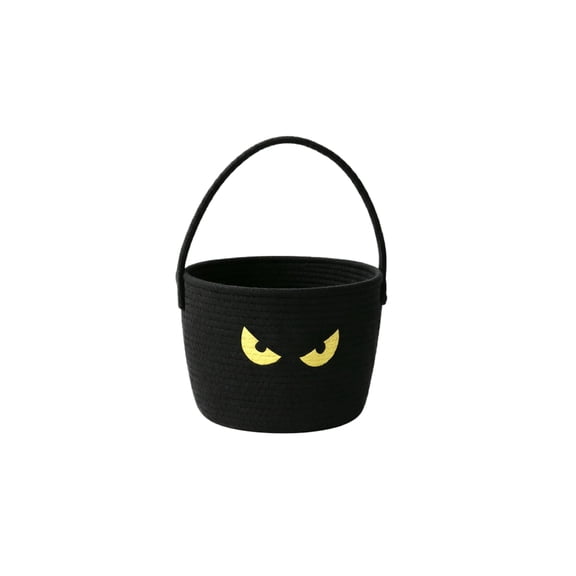 Halloween Gift Basket Handheld Pumpkin Bucket Cotton Rope Storage Bin Candy Container with Printed Face for Party Decor