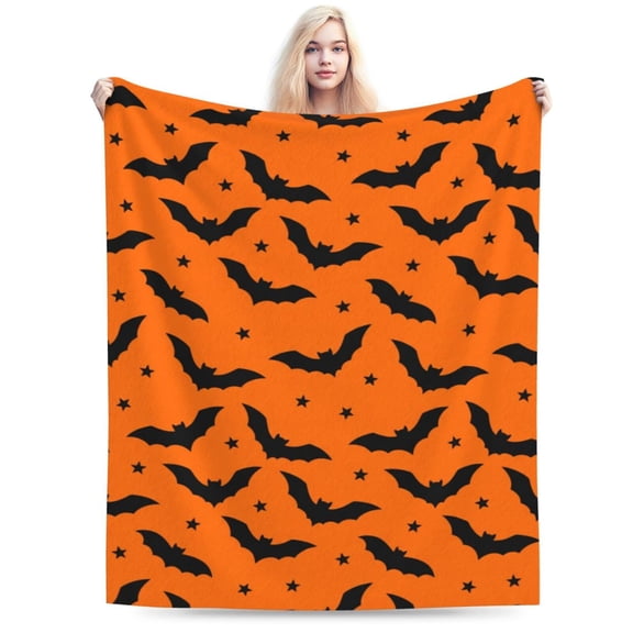 Halloween Gift Blanket, Black Bat Flannel Throw, Soft Cozy Blanket for Bedroom Sofa Couch Dorm, Spooky Halloween Home Decor 50x40