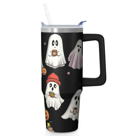 Halloween Gift Cup, Pumpkin Witch Tumbler 30oz with Handle and Straw, Spooky Insulated Coffee Mug