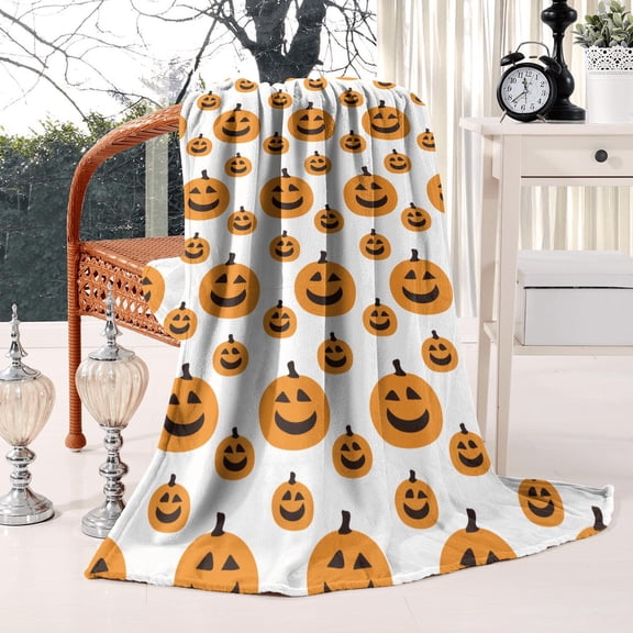 Halloween Gift Flannel Throw Blanket 50x60, Spooky Ghost Bat Design Cozy Blanket - Ultra Soft Plush for Women & Men, Couch Bed Decor Gift Idea