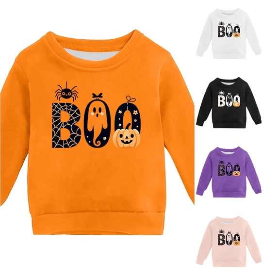 Halloween Gift for Little Kid Fall Shirt Boys Sweatshirts Ensemble Casual Pullover for Everyday Wear with Cute Pumpkin Crewneck for Fall Winter Kids Orange 5-6 Years