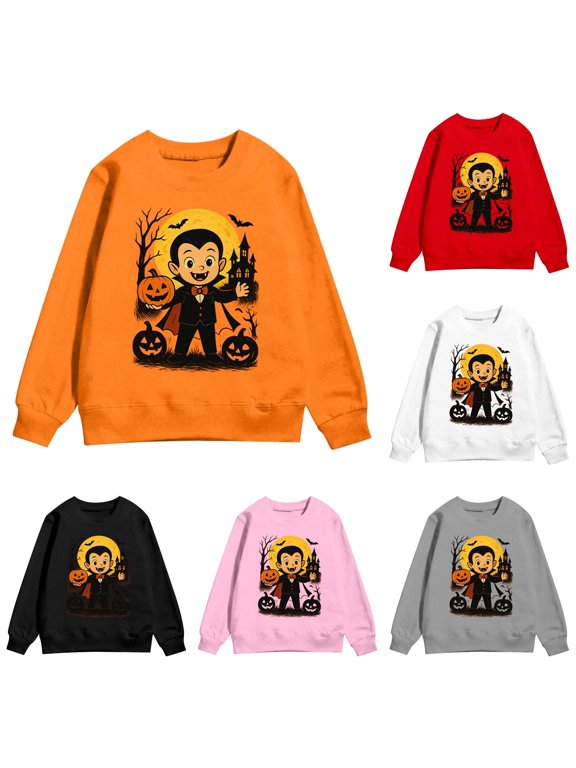 Halloween Gift for Little Kid Fall Shirt Girls Sweatshirts Halloween Pullover for Kids Cozy Jacket Top Casual Everyday Wear Kids Brazilian Size-Independent Orange 7-8 Years