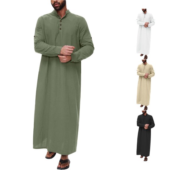 Halloween Gift for Men Middle Arabic Style Long Shirt for Men with Button Closure Side Slits Pocket and Long Sleeves Modern Traditional Topwear for Everyday Comfort 3XL