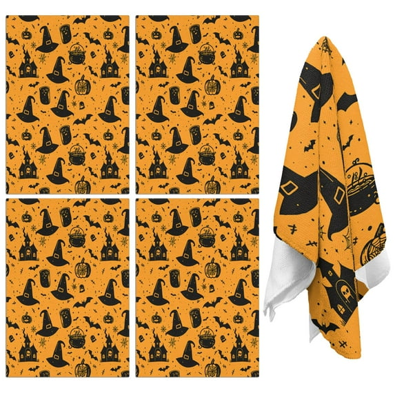 Halloween Gift Set of 4 Kitchen Towels, 18x26 Inch Absorbent Bar Towels & Hand Towels, Decorative Dish Towels for Creepy Kitchen Aesthetic