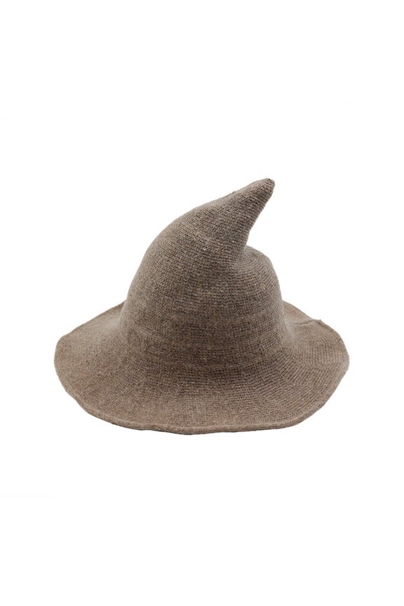 Halloween Gift Wizard Hat for Women Foldable Christmas Dress Knitting Fashion Accessories Customer Party Decor Khaki