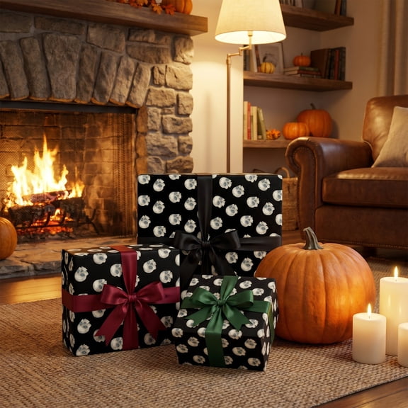 Halloween Gift Wrapping Paper Multipack, Four Themed Sheets with Pumpkin Ghost and Spider Web Prints, Gift Wrapping for Adult Party and Household Decorative Use (27.6in, Multicolor)