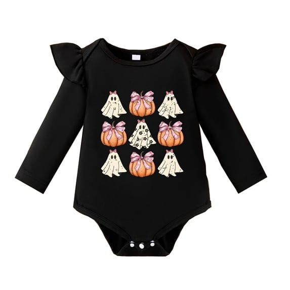 Halloween Gift for Girls Bodysuits Long Sleeve Halloween Pumpkin Ghostface Romper for and Toddlers Black 3-6 Months