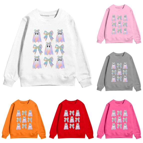 Halloween Gift for Little Kid Fall Shirt Girls Sweatshirts Halloween Pullover for Kids Casual Warm Autumn Winter Top Everyday Wear White 5-6 Years