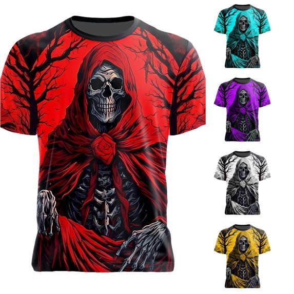 Halloween Gift for Men Graphic Halloween Short Sleeve T Shirt with Casual Crew Neck Top for Everyday Wear and Seasonal Parties Red XL