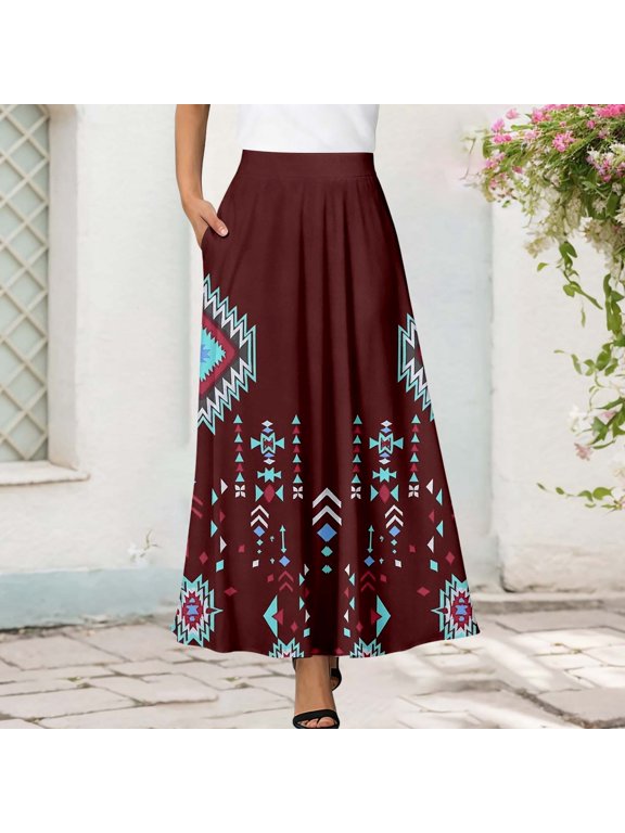 Halloween Gift for Women Elegant Floral High Waist Skirt for Daily Wear with Flowing and Long Hemline Featuring Slit and of Pattern M