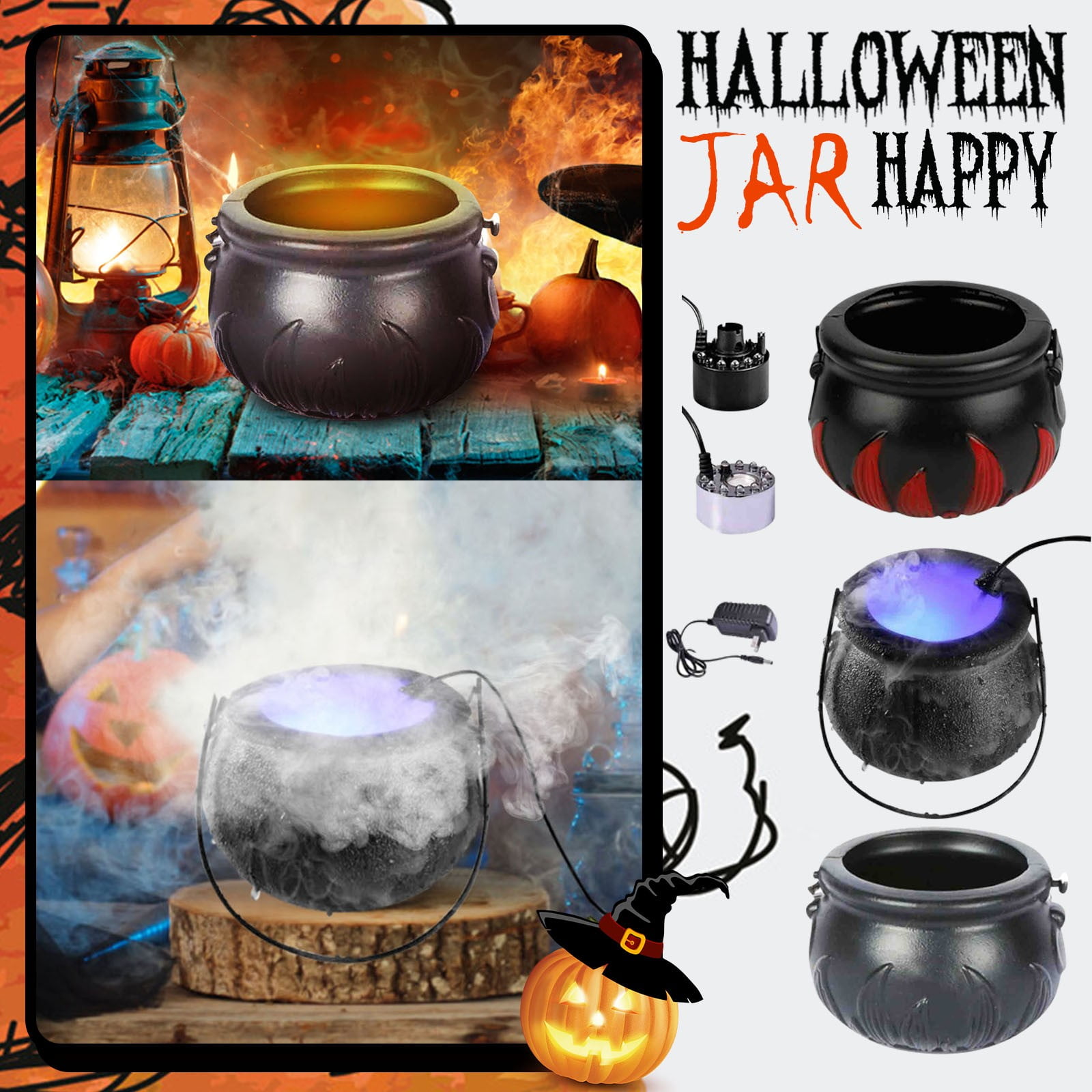 Halloween Gifts,Halloween Witch Cauldron Fog Machine with LED Lights ...