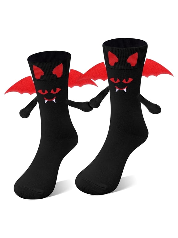 3D Plush Bat Halloween Novelty Crew Socks for Men Women, Cute Devil Wing Funny Holiday Socks, 80% Cotton Spooky Party Gift Socks