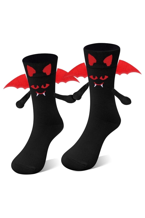 Funny Halloween Magnetic Holding Hands Socks for Men Women Teen Boys - Hand in Hand Bats Ghost Spooky Fun Novelty Crazy Funky Silly Crew Cool Matching Costumes Socks - Halloween Gifts