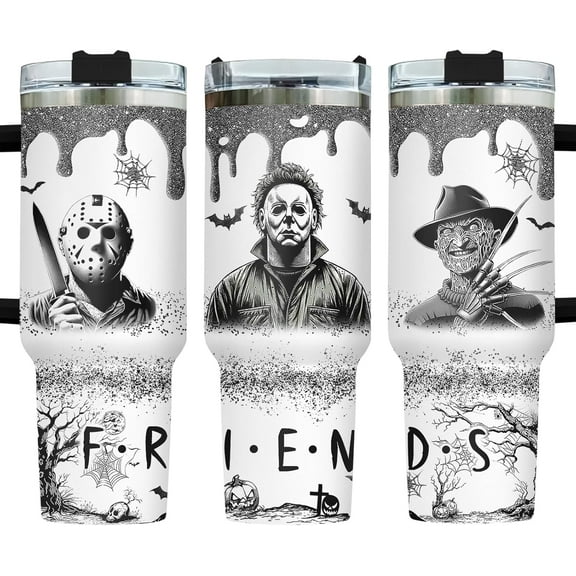 Halloween Gifts for Movie Lovers, Black Jack Skeleton 40 oz Tumbler with Handle and Straw, Nightmare Before Movie Cup, Halloween Mug, Movie Gifts for Halloween Lovers